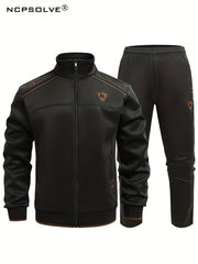 Men's Vintage Stand Collar Zip Up Sports Jacket & Comfy Pants