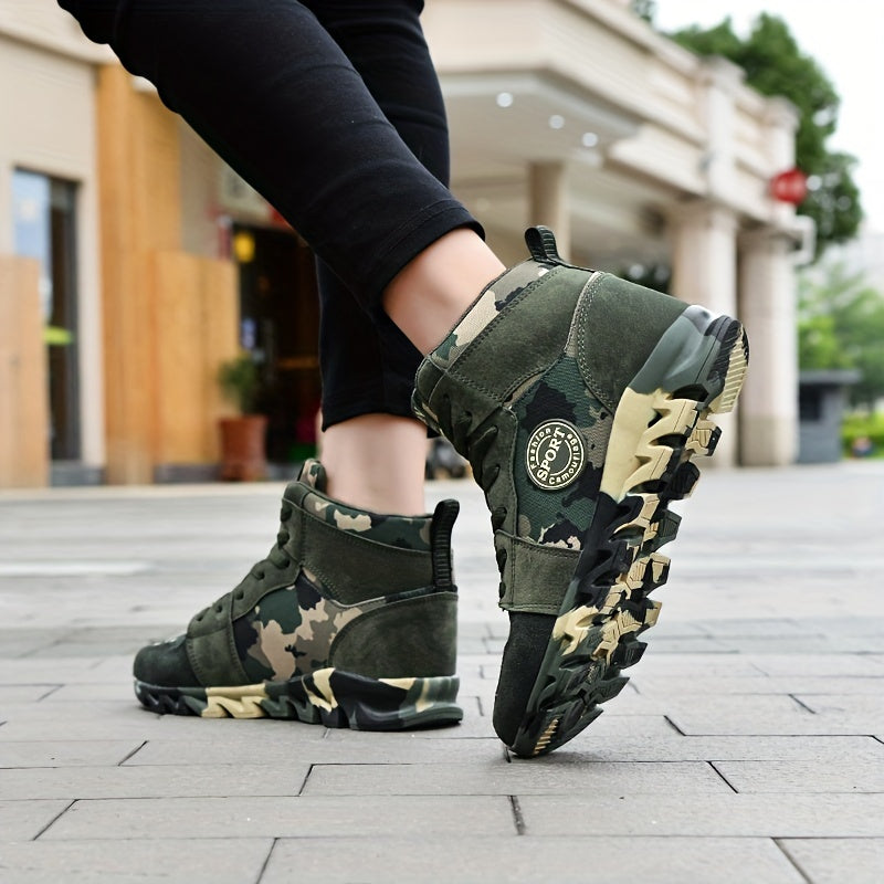 Camo Pattern High Top Wedge Sneakers Lightweight Lace-up Shoes