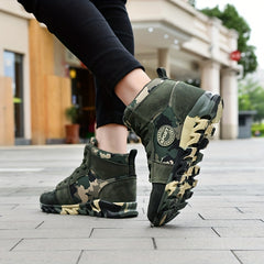 Camo Pattern High Top Wedge Sneakers Lightweight Lace-up Shoes