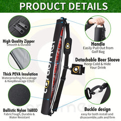 Golf Can Cooler Bag Beer Sleeve Holds 7 Cans Or 2 Bottles