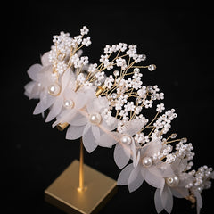 Golden Faux Pearls Flowers Headbands Wedding Hair Accessories Bridal Tiaras