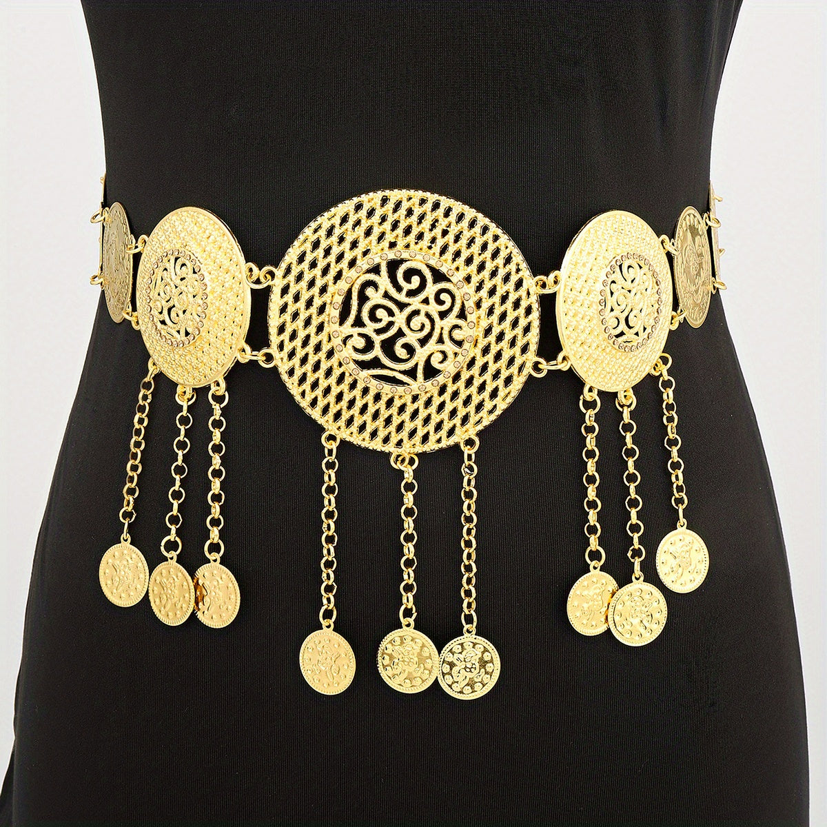 Metal Tassel Round Waist Chain for Dance Party Ethnic Waistband