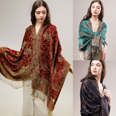 Vintage Cashmere Feel Warm Scarf Soft Silky Fringed Shawl