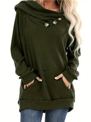 Solid Kangaroo Pocket Hoodies Casual Waffle Long Sleeve Sweatshirt