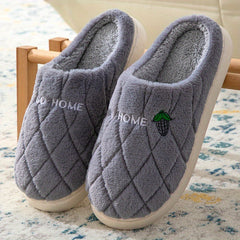 Women's Argyle Pattern Slippers Plush Lined Couple Shoes Comfortable Indoor