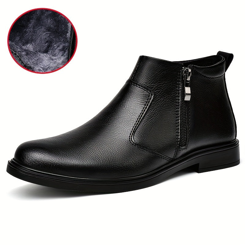 Men's Split Leather Ankle Boots Side Zipper Fuzz Lined Outdoor Winter
