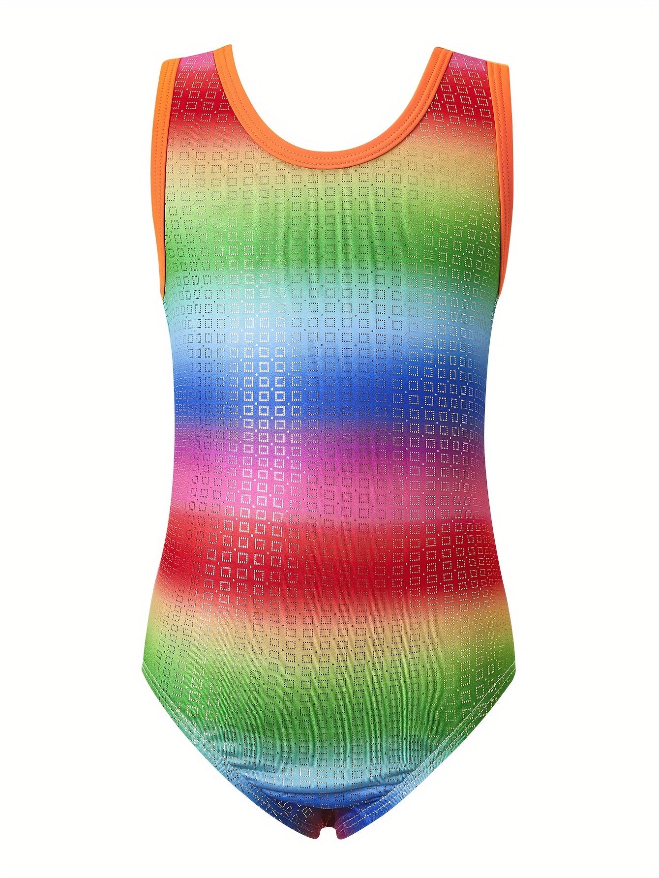 Girls Rainbow Sleeveless Gymnastics Jumpsuit For Dance Sports