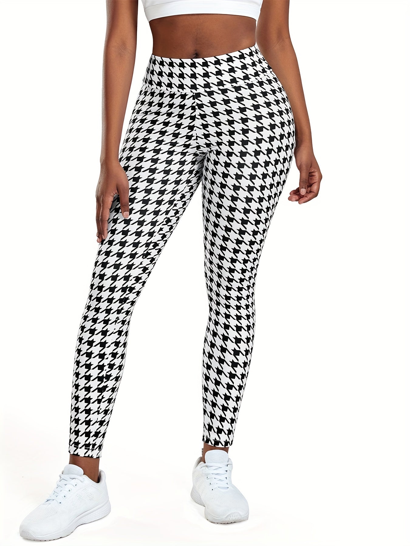 Houndstooth Pattern Yoga Leggings High Waist Slim Running Pants
