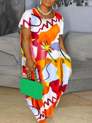 Casual Dress Women's Plus Print Short Sleeve Maxi Dress