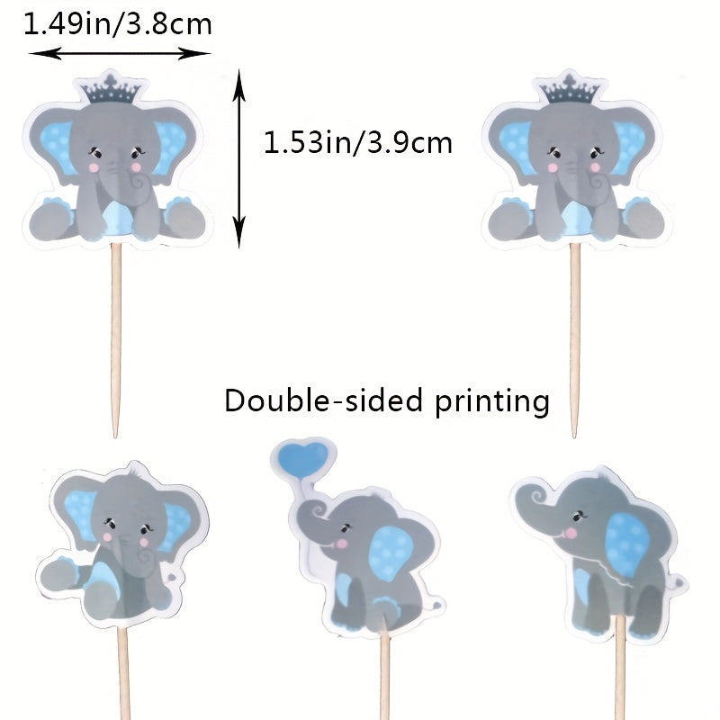 24pcs Elephant Themed Cupcake Toppers Baby Shower Cake Decorations