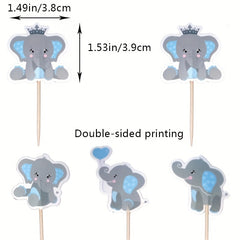 24pcs Elephant Themed Cupcake Toppers Baby Shower Cake Decorations