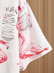 Red Crown Crane Print Men's Hawaiian Style Button Up Shirt