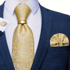 Men's Paisley Silk Tie Set with Handkerchief Cufflinks Ring