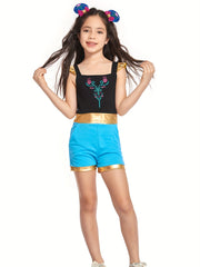 Toddler Girls Ruffle Trim Block Rompers Jumpsuits Princess Cosplay Costume