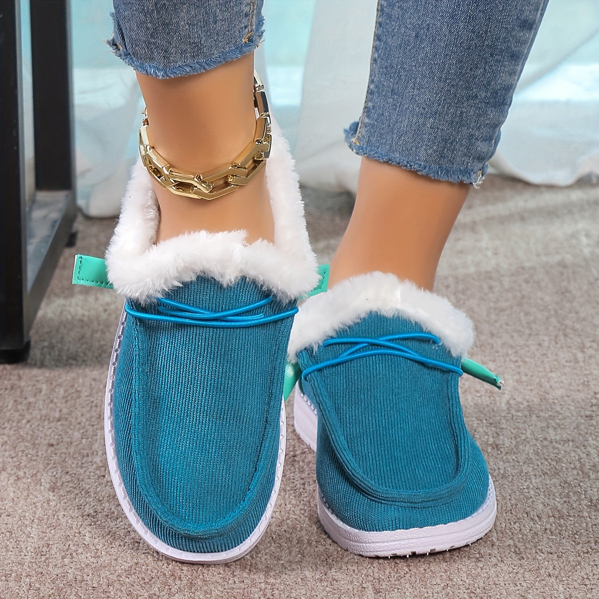 Plush Lined Thermal Furry Snow Shoes Winter Warm Non Slip Boat Shoes