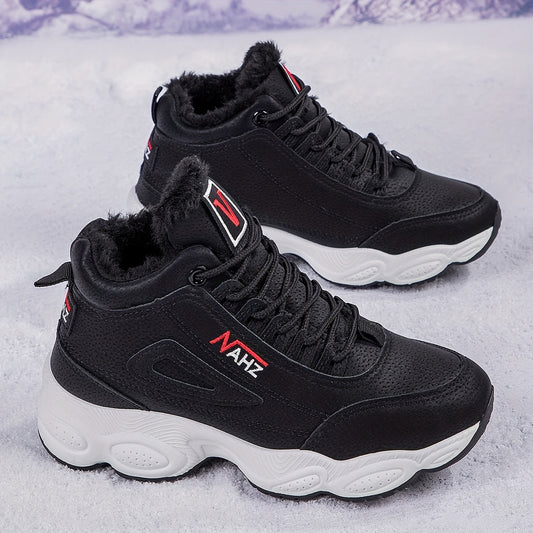 Thick Bottom High Top Snow Boots Round Toe Lace Up Cotton Shoes