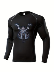 Skeleton Pattern Compression Shirt Men's Long Sleeve Athletic Baselayer
