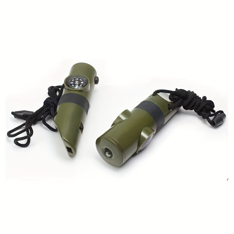 7-in-1 Survival Whistle with Compass, Flashlight & Thermometer