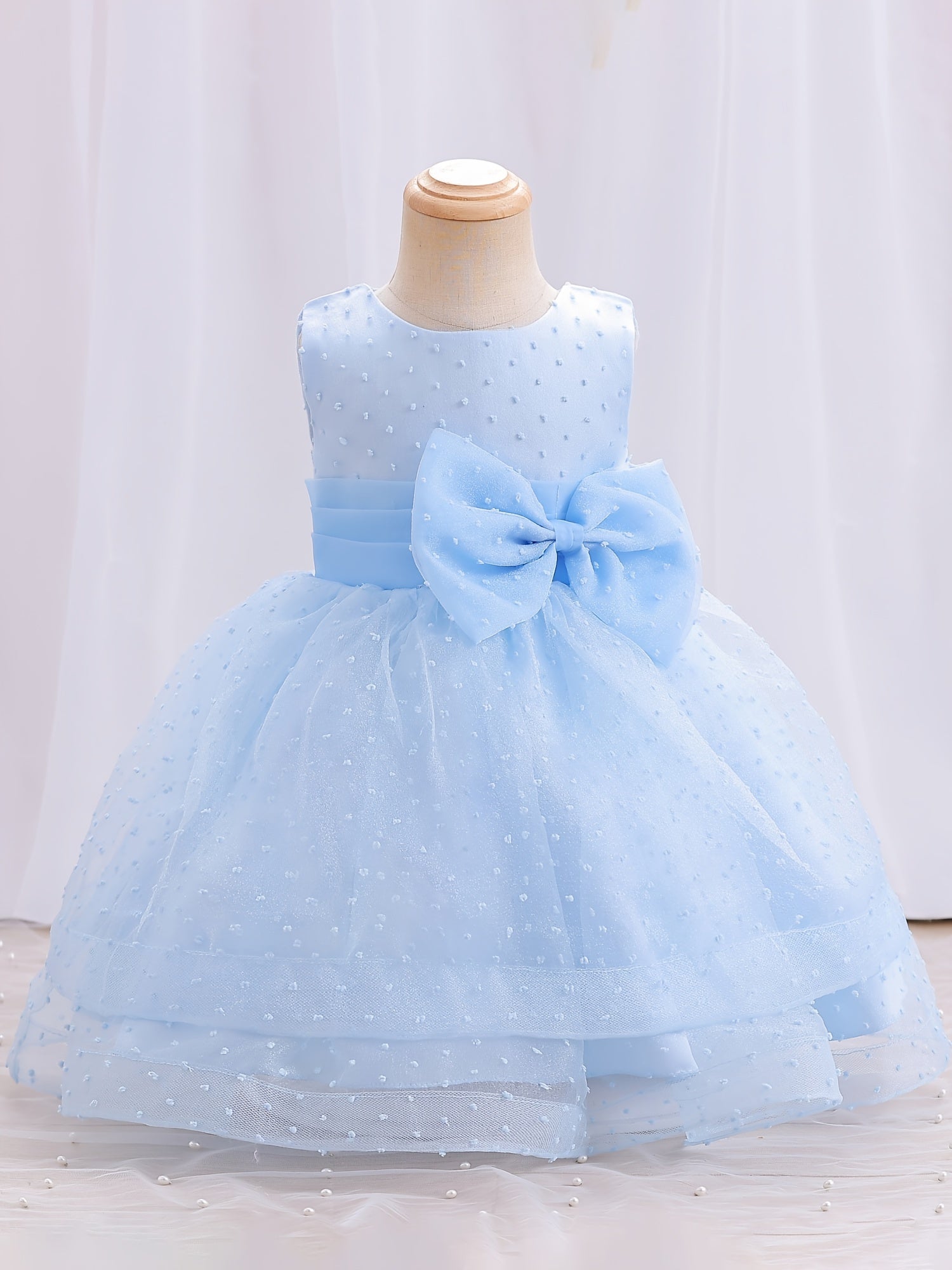 Baby Girls Sleeveless Dress With Bow Decoration