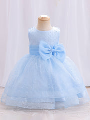 Baby Girls Sleeveless Dress With Bow Decoration