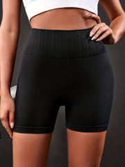 4pcs Wide Waistband Solid Fitness Shorts for Women