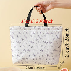 Flower Printed Insulated Lunch Bag Waterproof Large Capacity for Picnic
