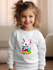Girls Rabbit Pattern Crew Neck Sweatshirt Spring Fall Christmas Gift