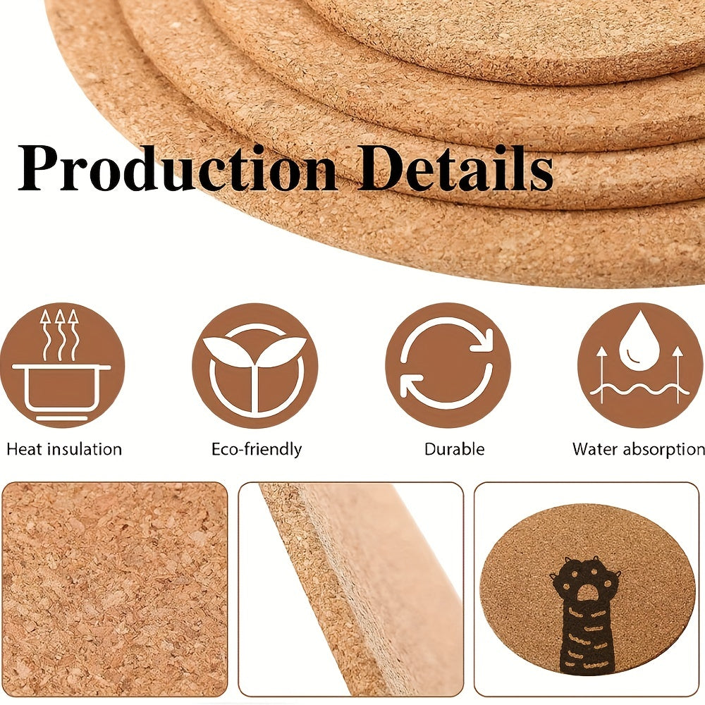 6pcs Cat's Claws Pattern Cork Coasters Round Wooden Mat for Hot Drinks