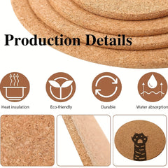 6pcs Cat's Claws Pattern Cork Coasters Round Wooden Mat for Hot Drinks