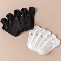 10 Pairs Smiling Face Print & Lightweight Ankle Socks Women's Stockings