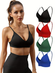 4pcs Spaghetti Strap Sports Bra V neck Yoga Workout Bra Women's Activewear