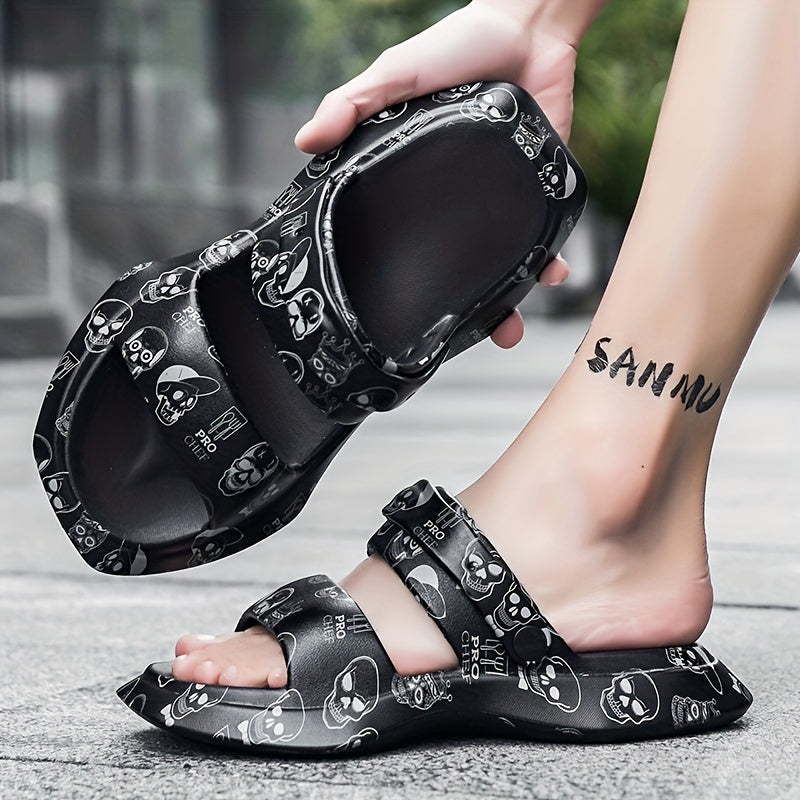 Men's Skull Print Quick Drying Slides for Beach Summer