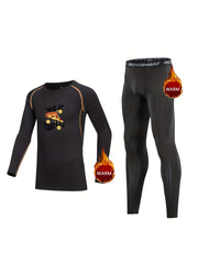 Kids Pizza Pattern Compression Set - Long Sleeve Crew Neck Pullover