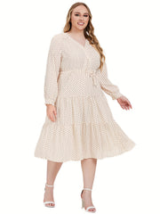 Plus Dot Print Lantern Sleeve Midi Smock Dress