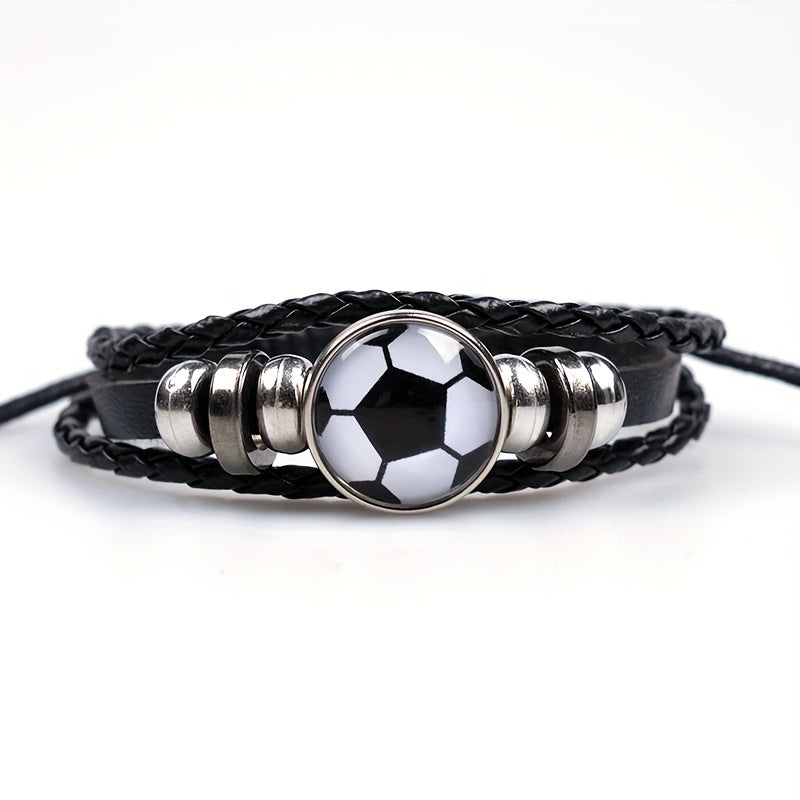 Soccer Decor Bracelet Braided Faux Leather Fashionable Jewelry