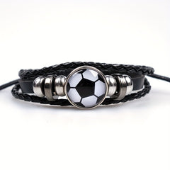 Soccer Decor Bracelet Braided Faux Leather Fashionable Jewelry