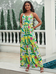 Floral Print Cami Jumpsuit Vacation Wide Leg Sleeveless V Neck Jumpsuit