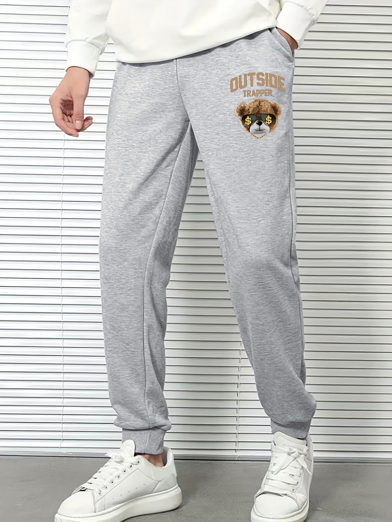 Men's Outdoor Bear Print Joggers Pants for Spring Summer Autumn