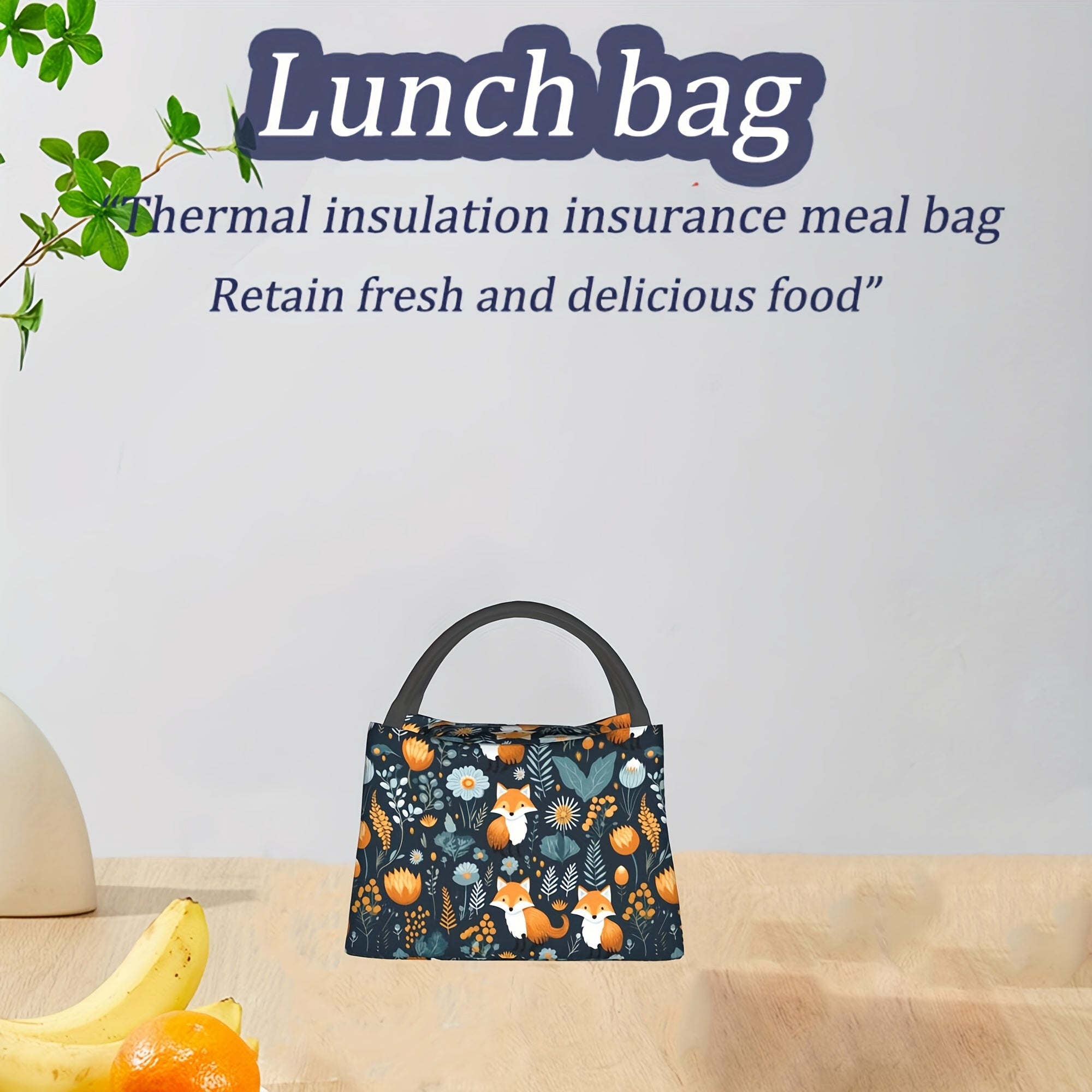 Insulated Lunch Bag Fox Forest Pattern Large Tote Bag Zipper Cooler Bag