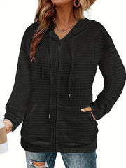 Solid Zip Up Hoodie Casual Long Sleeve Drawstring Hoodies Sweatshirt