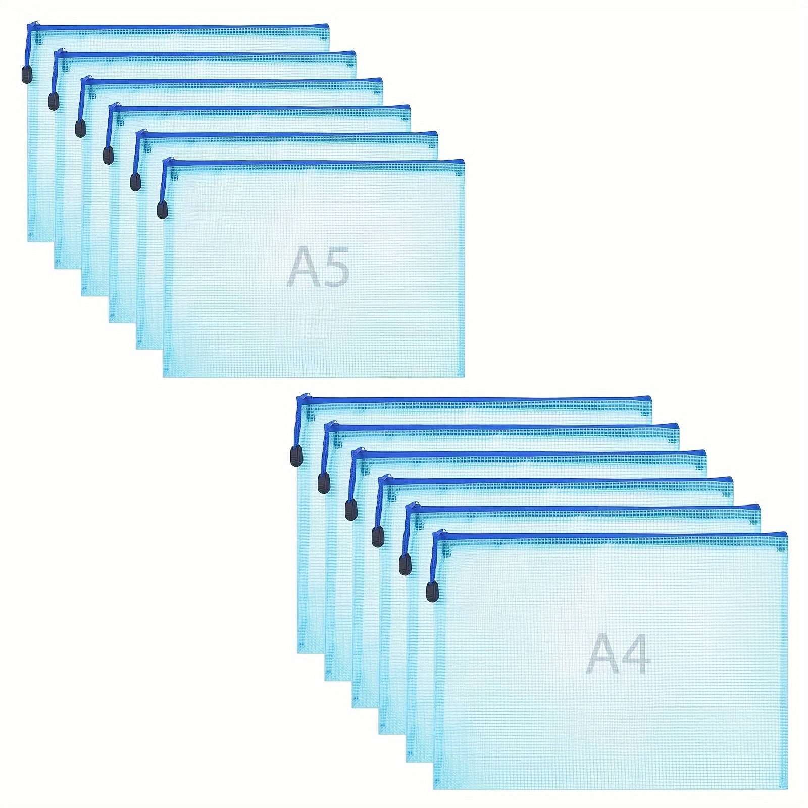12pcs Zipper Mesh Bag Plastic File Bag School Office Supplies
