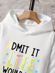 Boys Hoodie & Sweatpants Set, Letter Print, Casual, Long Sleeve, Loose Fit