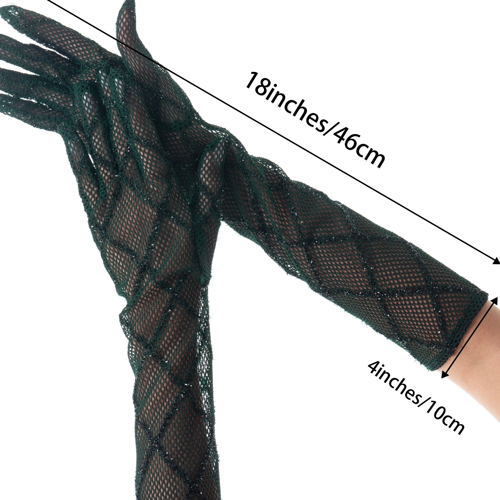 Dark Green Mesh Long Gloves Vintage Plaid Dress Up Elastic Gloves