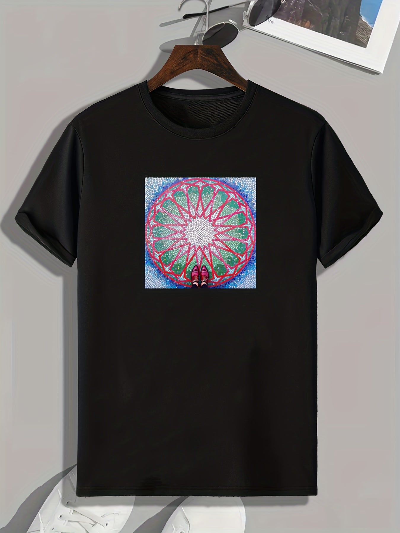 Geometric Circle Print Men's Comfy T-shirt for Summer