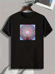 Geometric Circle Print Men's Comfy T-shirt for Summer