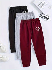 3pcs Boys Active Sweatpants Smiling Print Kids Clothing