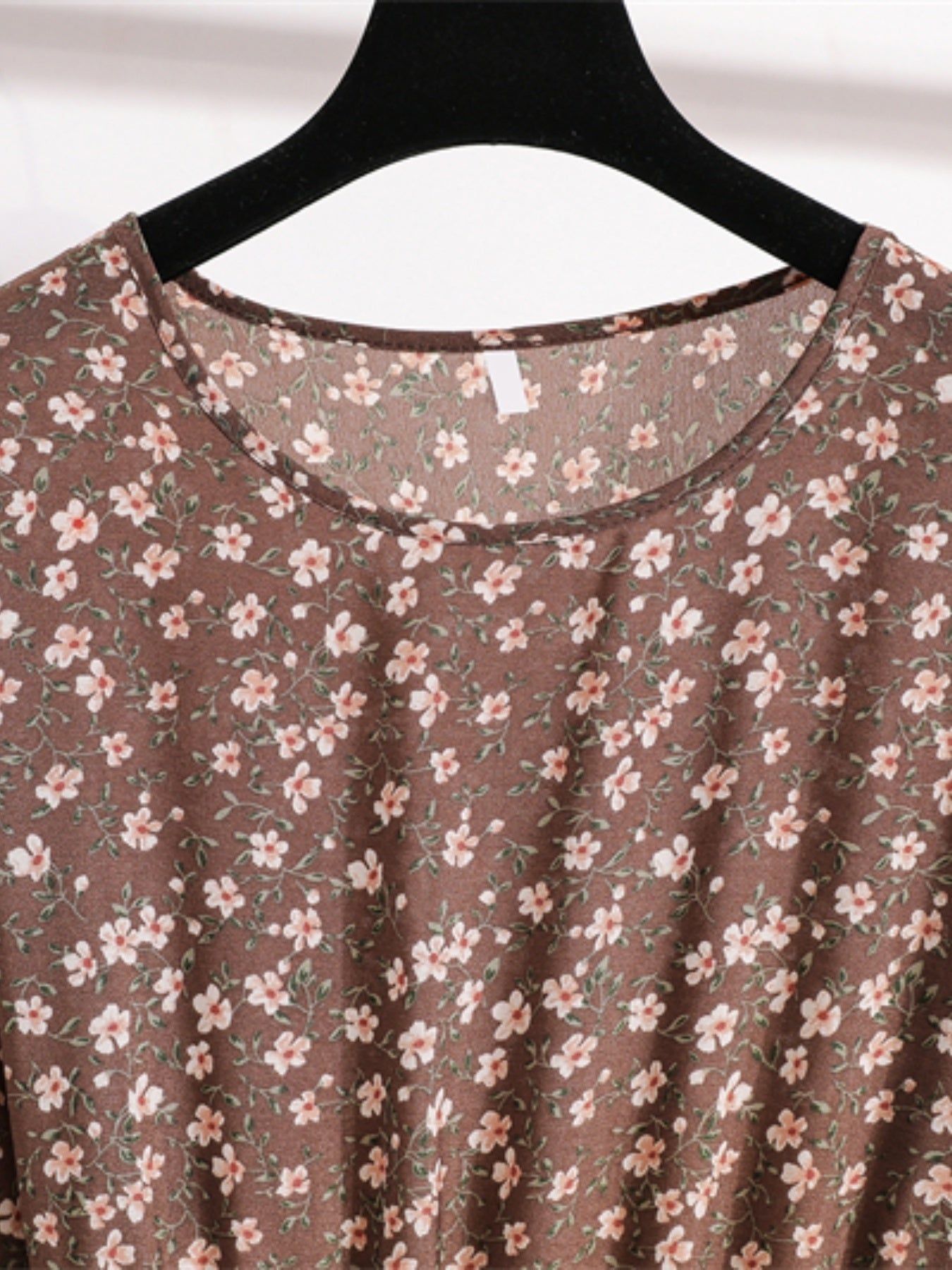 Floral Print Crew Neck Dress Boho Long Sleeve Dress