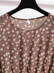 Floral Print Crew Neck Dress Boho Long Sleeve Dress