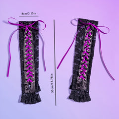 Nightclub Lace Strap Gloves Long Ribbon Knot