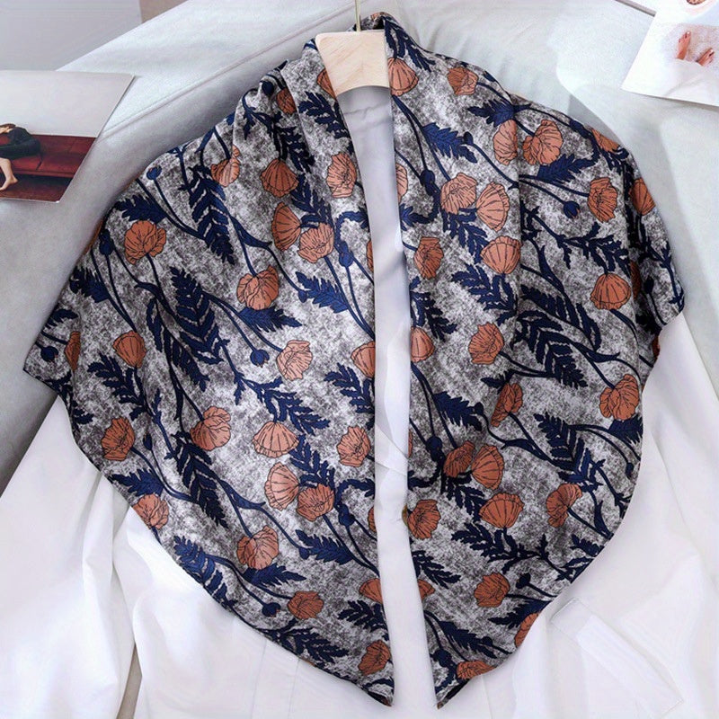 Vintage Rose Flower Print Shawl Twill Silk Square Scarf